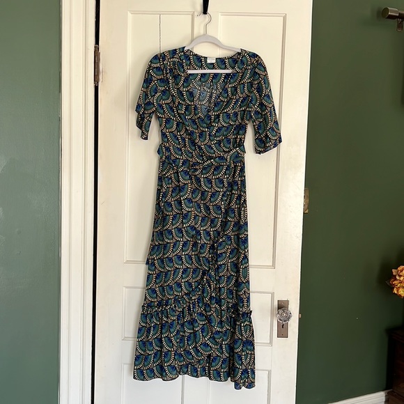 Silk & Salt Journey maxi dress. S small African Peacock blue green black print - Picture 1 of 3